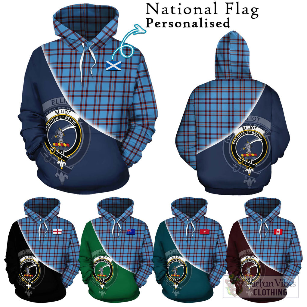 Elliot Ancient Tartan Hoodie with Personalised National Flag and Family Crest Half Style Zip Hoodie - Tartanvibesclothing Shop