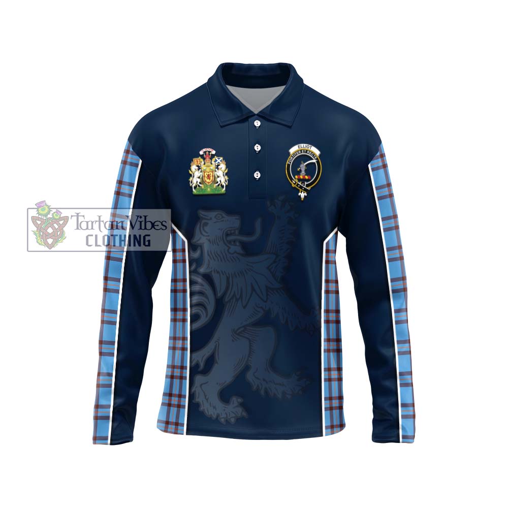 Elliot Ancient Tartan Long Sleeve Polo Shirt with Family Crest and Lion Rampant Vibes Sport Style Unisex - Tartan Vibes Clothing