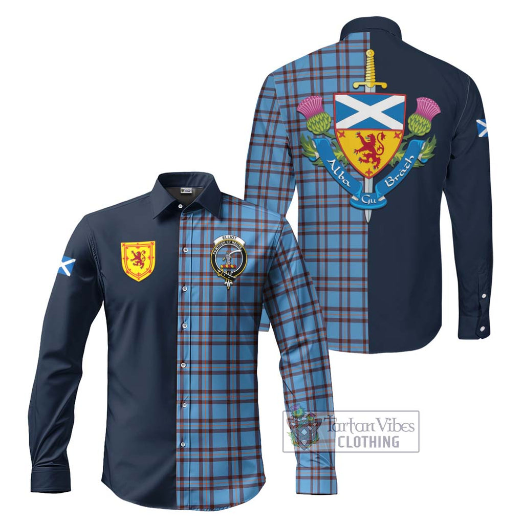 Tartan Vibes Clothing Elliot Ancient Tartan Long Sleeve Button Shirt with Scottish Lion Royal Arm Half Style