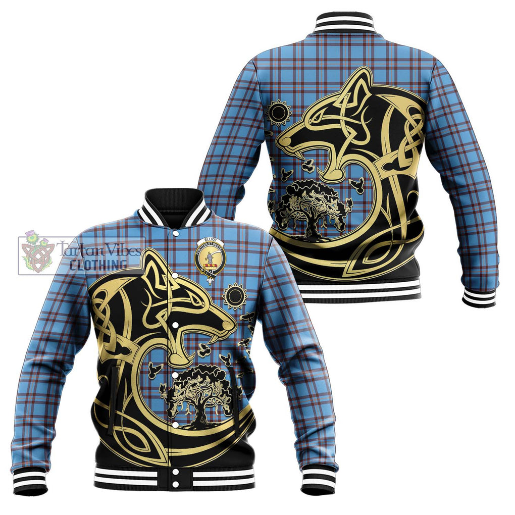 Elliot Ancient Tartan Baseball Jacket with Family Crest Celtic Wolf Style Unisex - Tartan Vibes Clothing