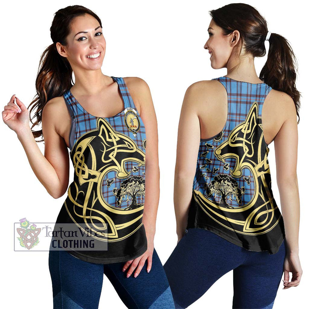 Elliot Ancient Tartan Women's Racerback Tanks with Family Crest Celtic Wolf Style 4XL - Tartan Vibes Clothing