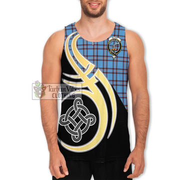 Elliot Ancient Tartan Men's Tank Top with Family Crest and Celtic Symbol Style