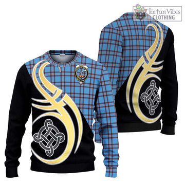 Elliot Ancient Tartan Ugly Sweater with Family Crest and Celtic Symbol Style