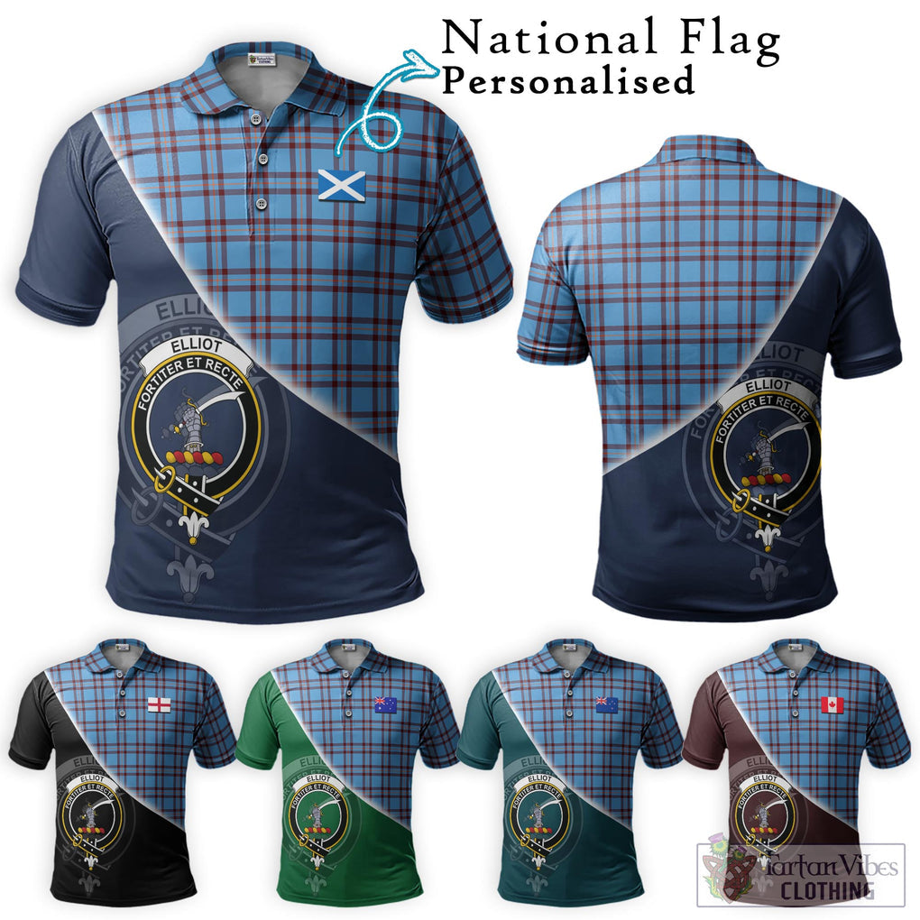 Elliot Ancient Tartan Polo Shirt with Personalised National Flag and Family Crest Half Style Maroon - Tartanvibesclothing Shop