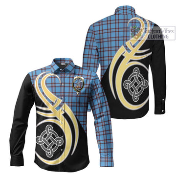 Elliot Ancient Tartan Long Sleeve Button Shirt with Family Crest and Celtic Symbol Style