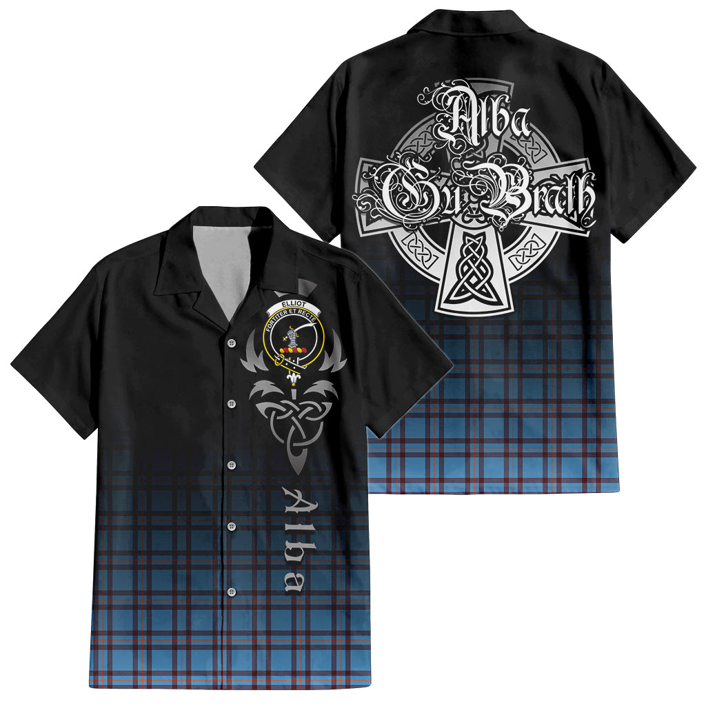 Tartan Vibes Clothing Elliot Ancient Tartan Short Sleeve Button Up Featuring Alba Gu Brath Family Crest Celtic Inspired