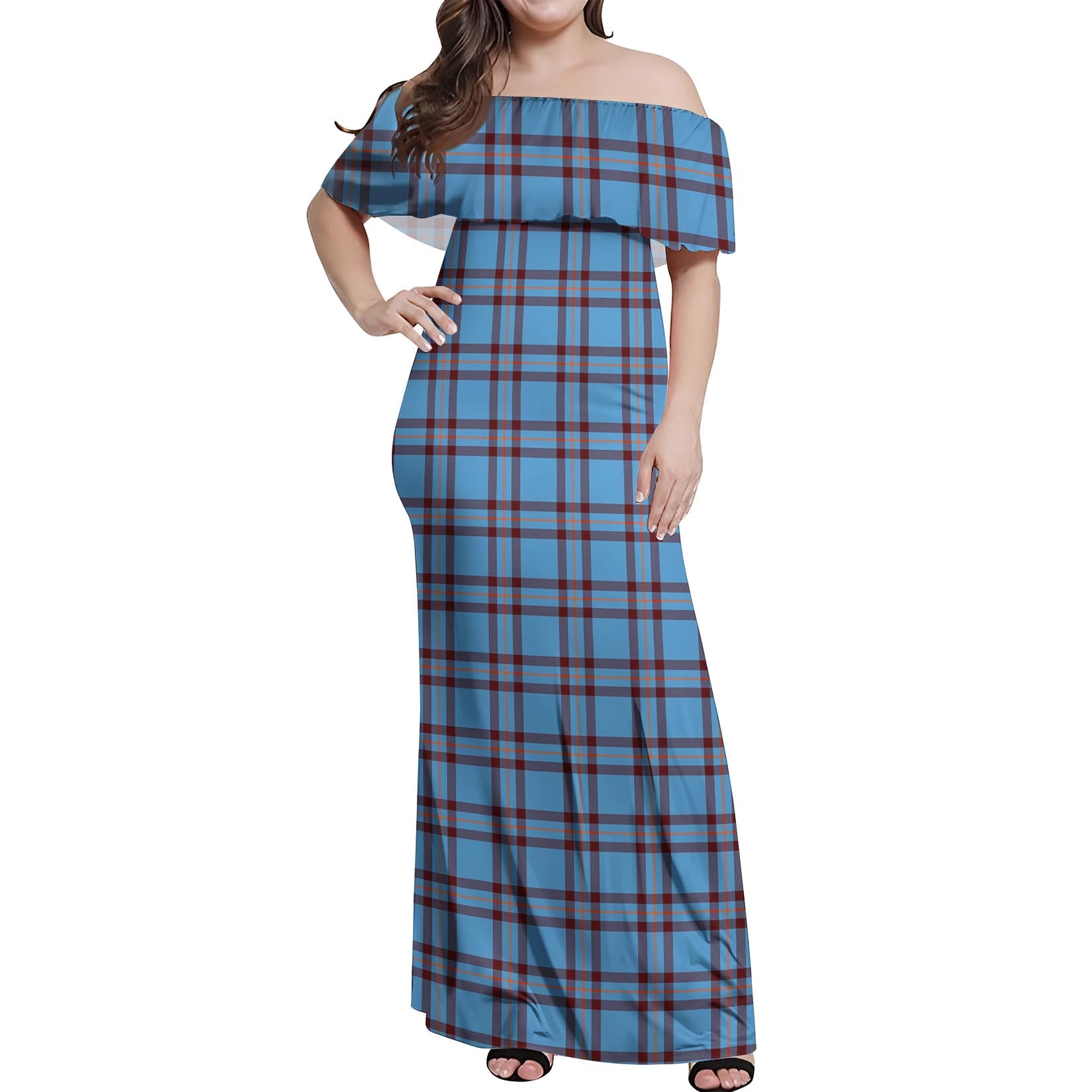 Elliot Ancient Tartan Off Shoulder Long Dress Women's Dress - Tartanvibesclothing