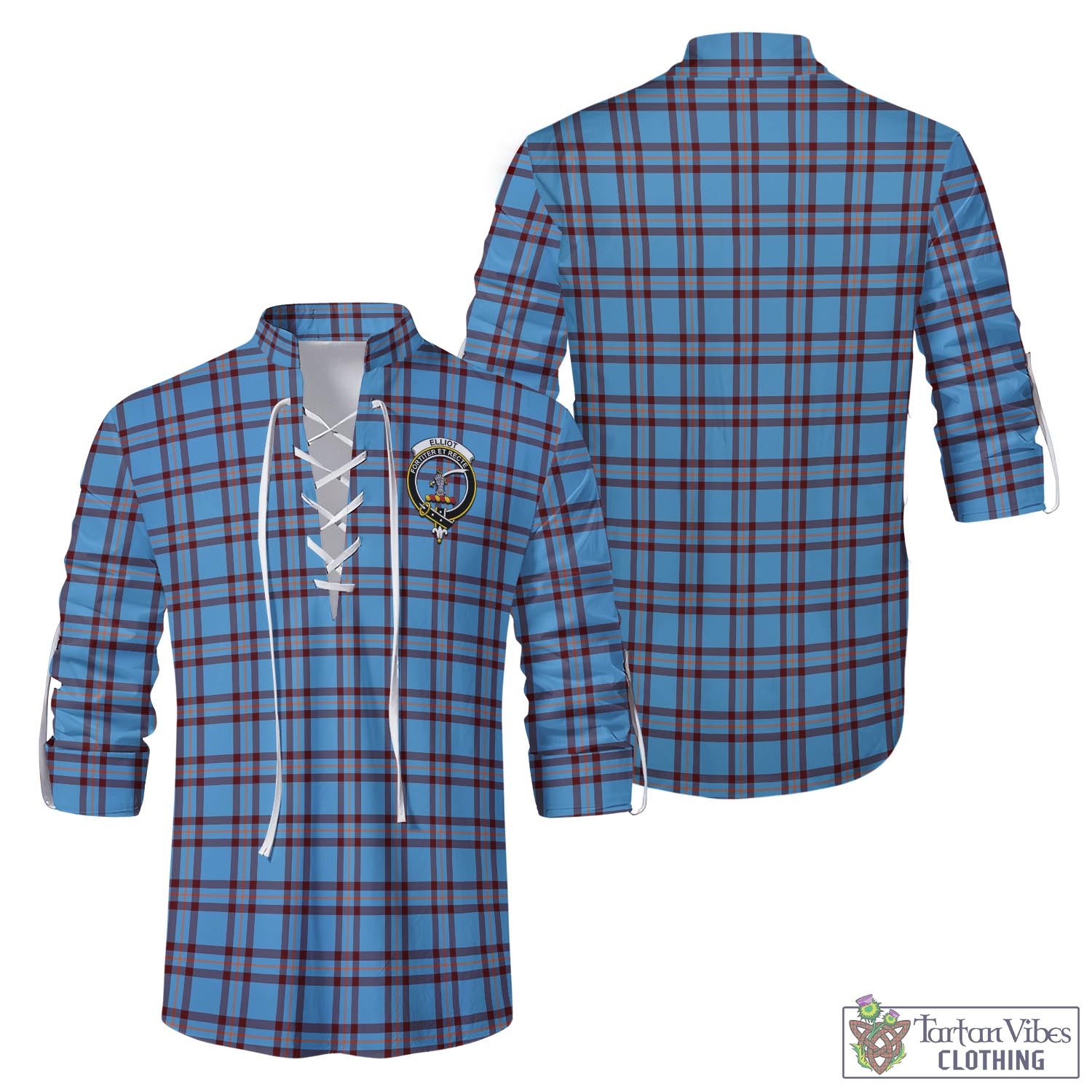 Tartan Vibes Clothing Elliot Ancient Tartan Men's Scottish Traditional Jacobite Ghillie Kilt Shirt with Family Crest