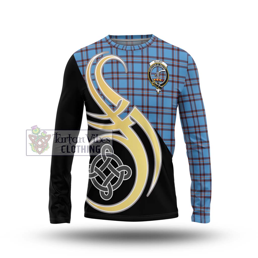 Elliot Ancient Tartan Long Sleeve T-Shirt with Family Crest and Celtic Symbol Style Unisex - Tartan Vibes Clothing