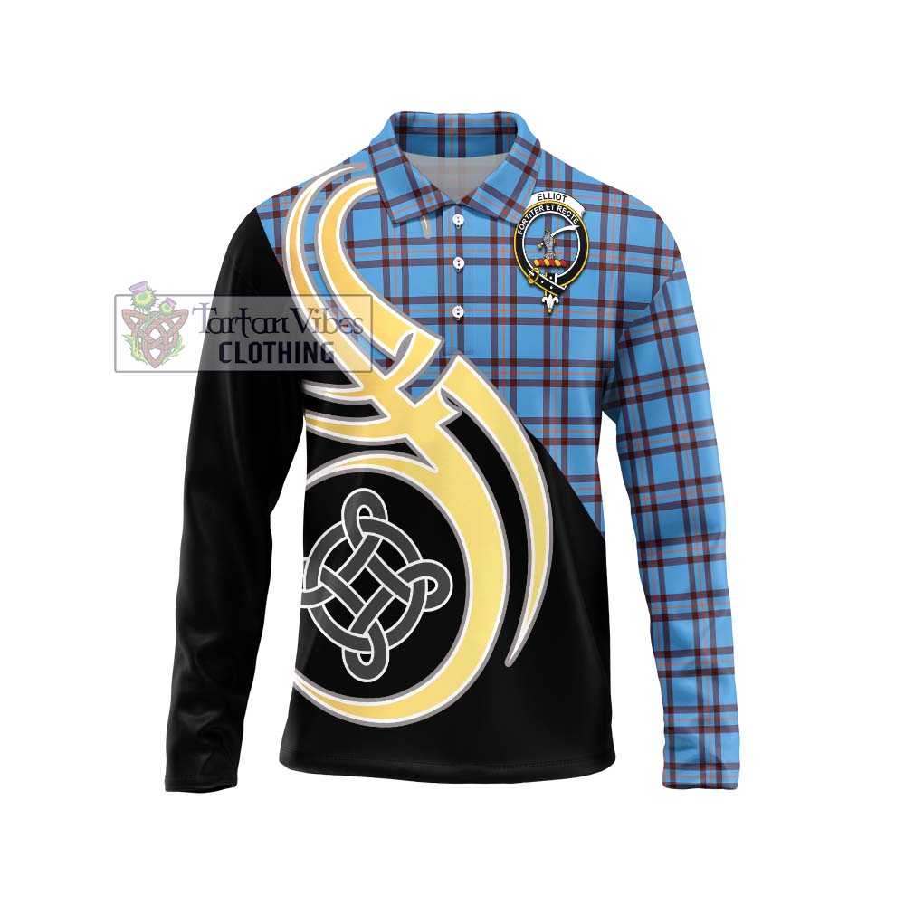 Elliot Ancient Tartan Long Sleeve Polo Shirt with Family Crest and Celtic Symbol Style Unisex - Tartan Vibes Clothing