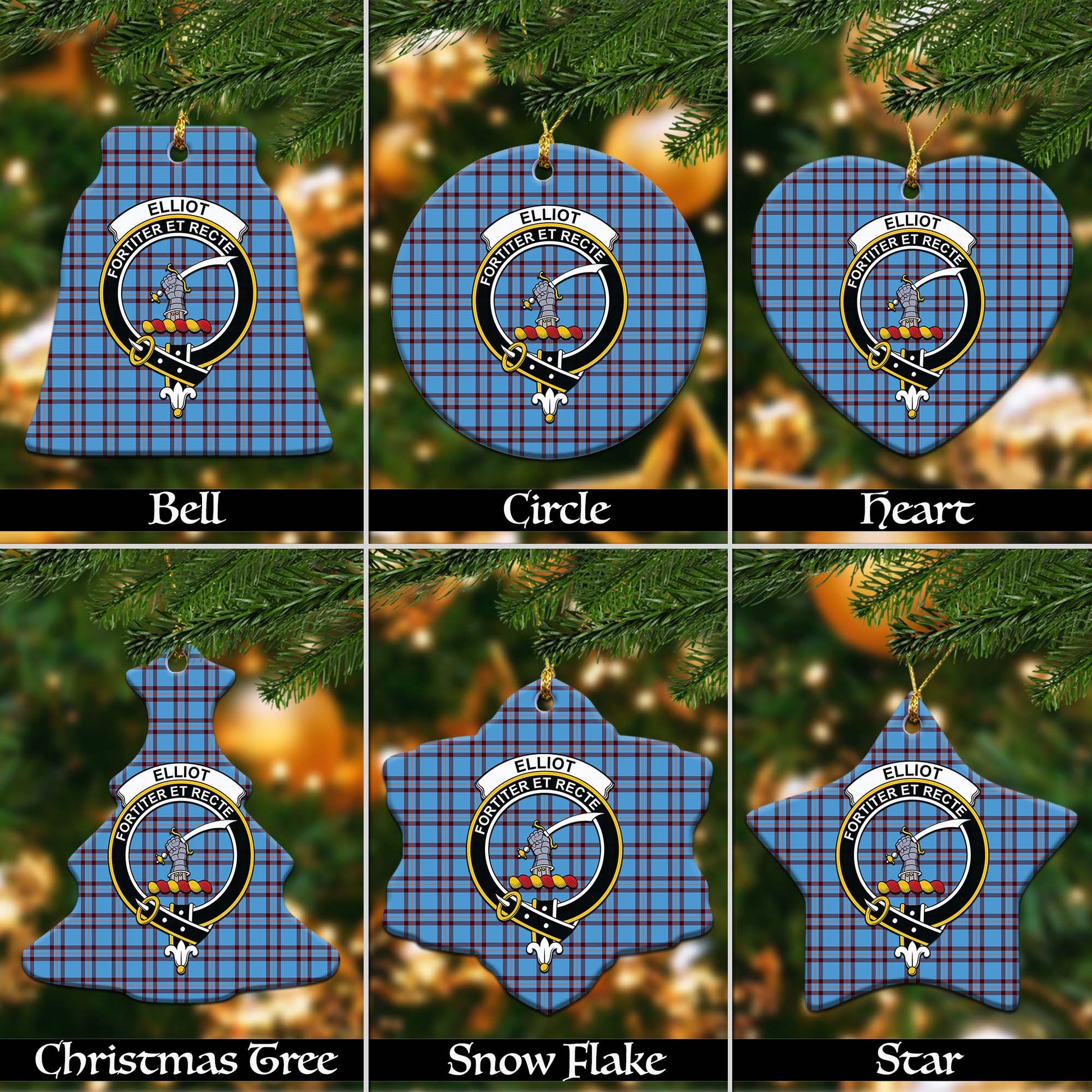 Elliot Ancient Tartan Christmas Ornaments with Family Crest - Tartanvibesclothing