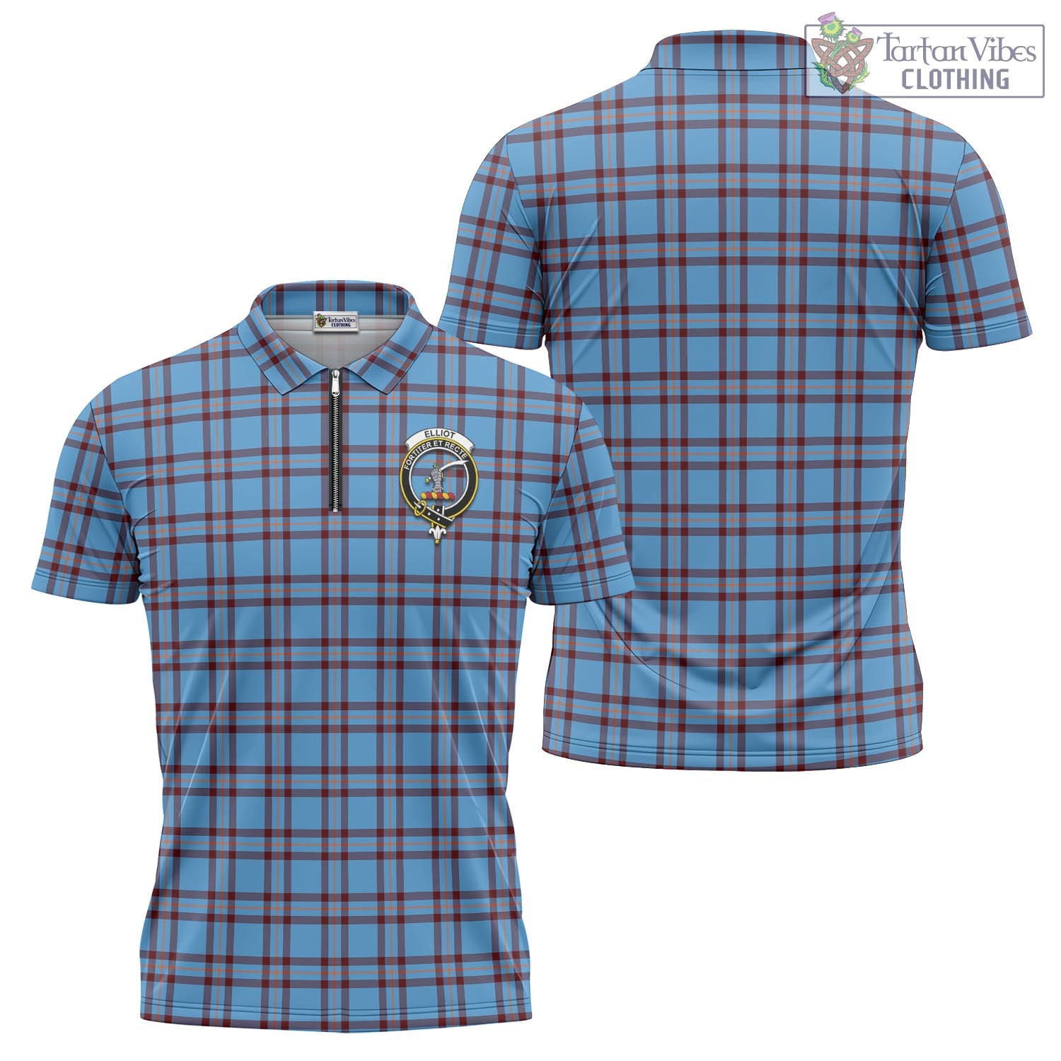 Tartan Vibes Clothing Elliot Ancient Tartan Zipper Polo Shirt with Family Crest