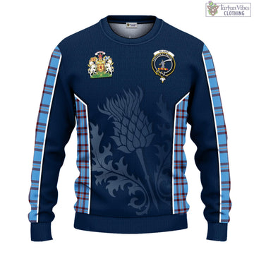 Elliot Ancient Tartan Knitted Sweatshirt with Family Crest and Scottish Thistle Vibes Sport Style