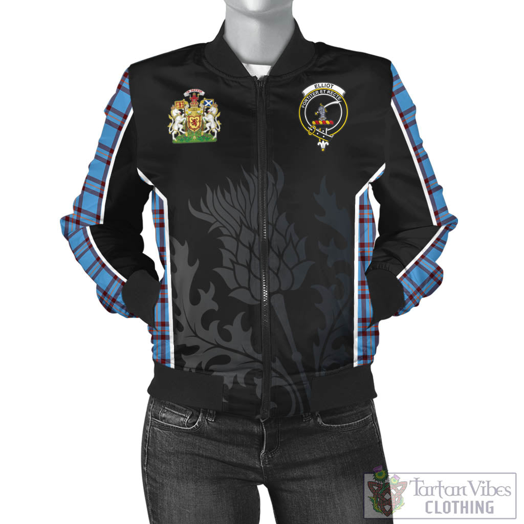 Tartan Vibes Clothing Elliot Ancient Tartan Bomber Jacket with Family Crest and Scottish Thistle Vibes Sport Style