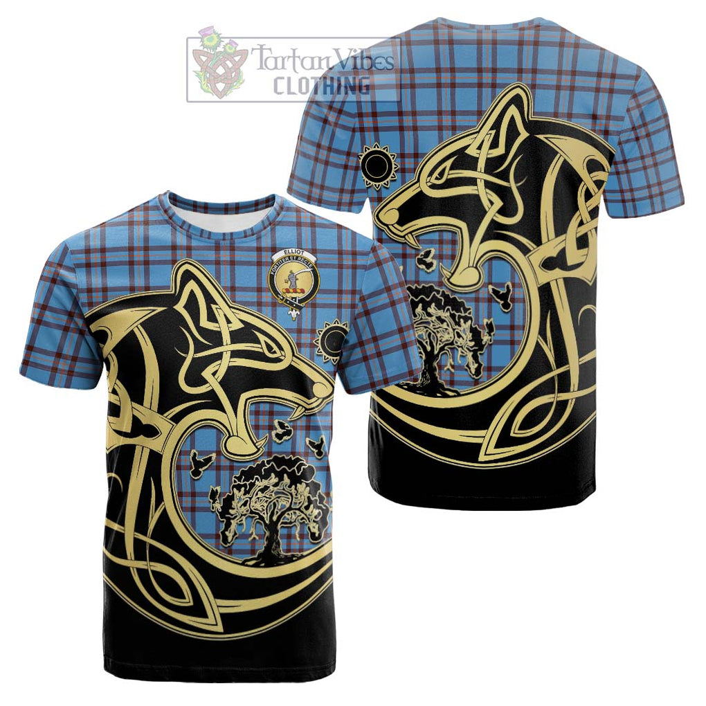 Tartan Vibes Clothing Elliot Ancient Tartan Cotton T-shirt with Family Crest Celtic Wolf Style