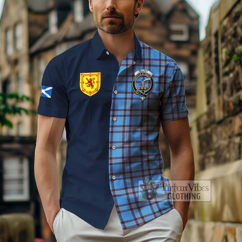 Tartan Vibes Clothing Elliot Ancient Tartan Short Sleeve Button Shirt with Scottish Lion Royal Arm Half Style