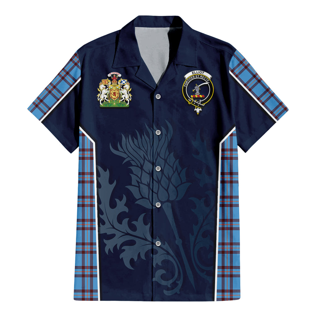 Tartan Vibes Clothing Elliot Ancient Tartan Short Sleeve Button Up Shirt with Family Crest and Scottish Thistle Vibes Sport Style