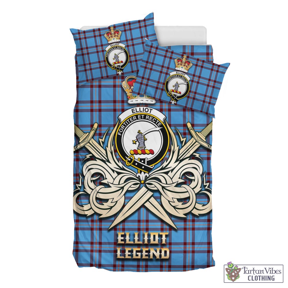 Tartan Vibes Clothing Elliot Ancient Tartan Bedding Set with Clan Crest and the Golden Sword of Courageous Legacy