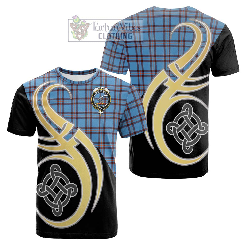 Tartan Vibes Clothing Elliot Ancient Tartan Cotton T-shirt with Family Crest and Celtic Symbol Style