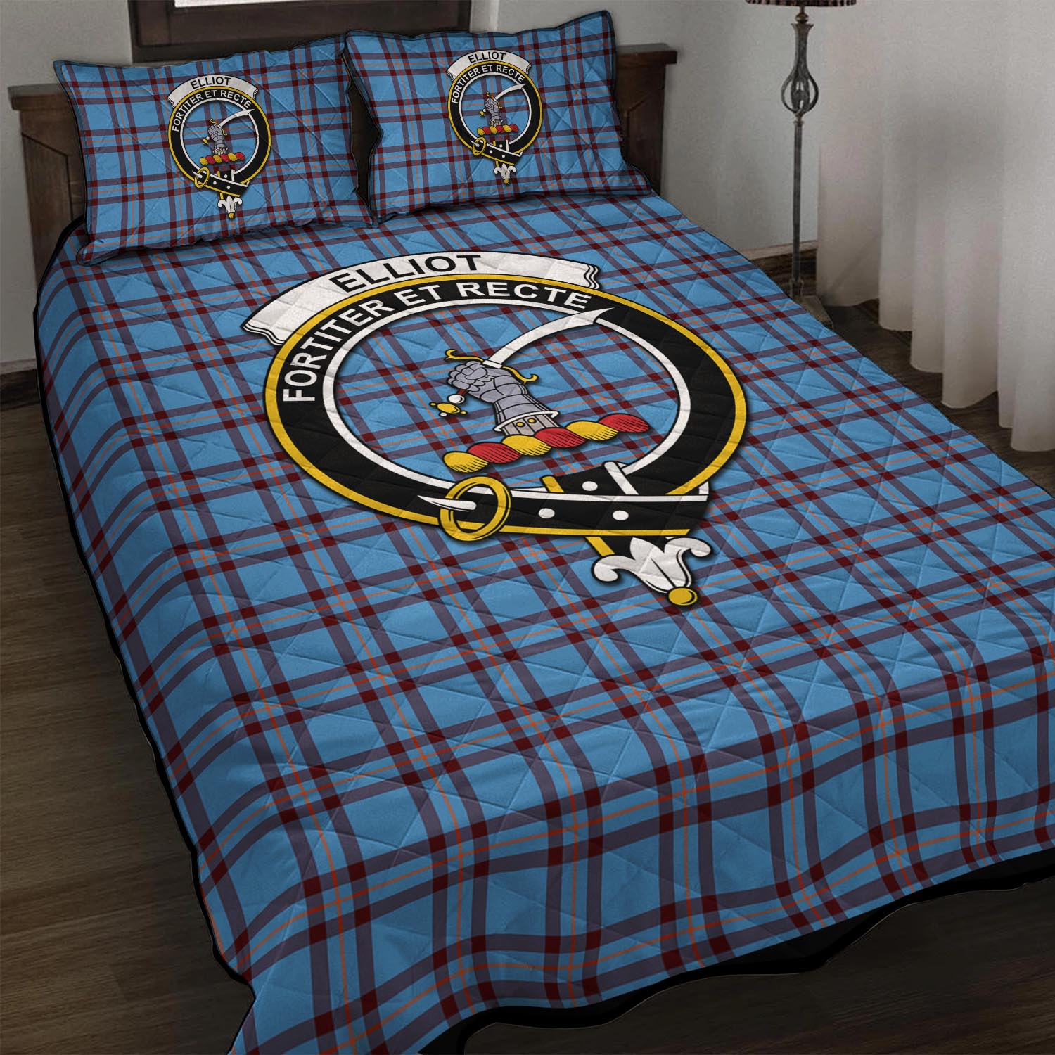 Elliot Ancient Tartan Quilt Bed Set with Family Crest - Tartan Vibes Clothing