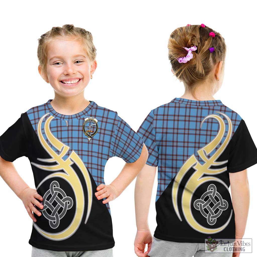 Elliot Ancient Tartan Kid T-Shirt with Family Crest and Celtic Symbol Style - Tartan Vibes Clothing