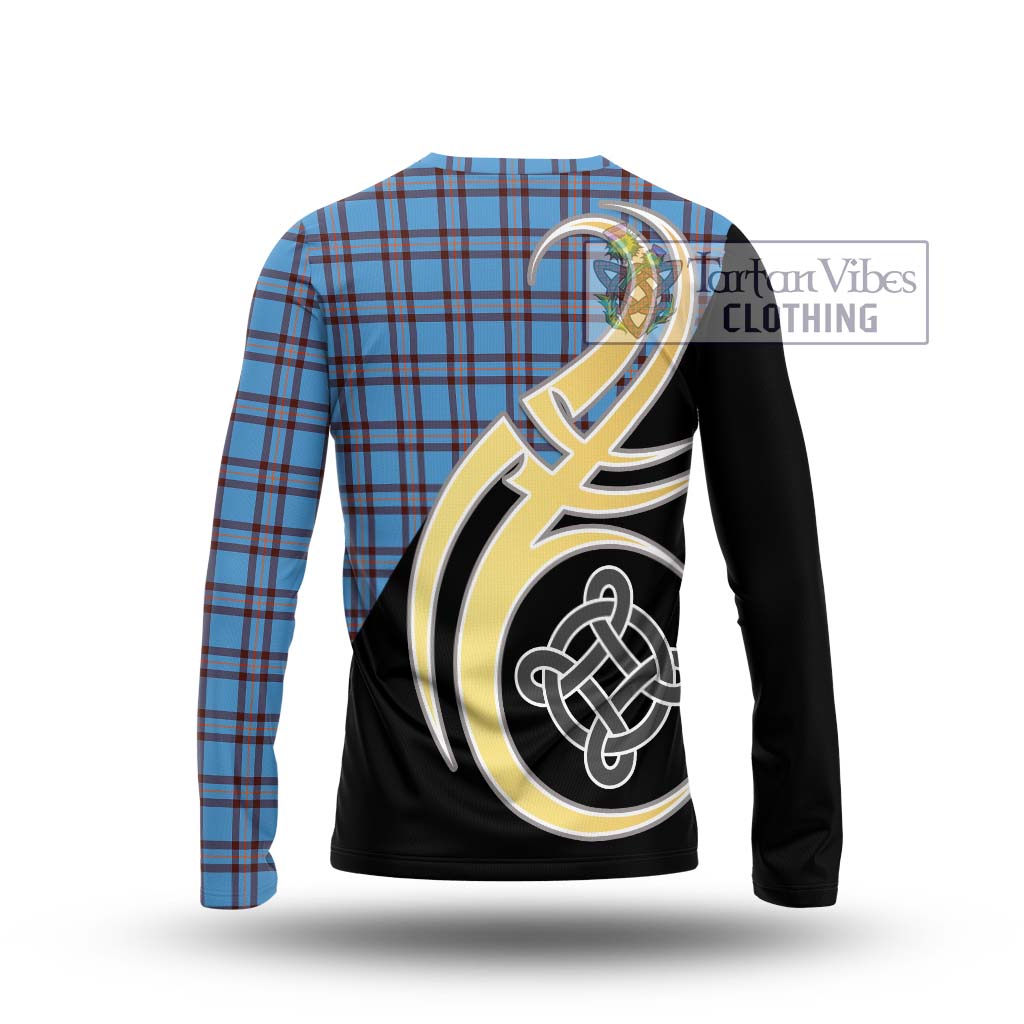 Elliot Ancient Tartan Long Sleeve T-Shirt with Family Crest and Celtic Symbol Style - Tartan Vibes Clothing