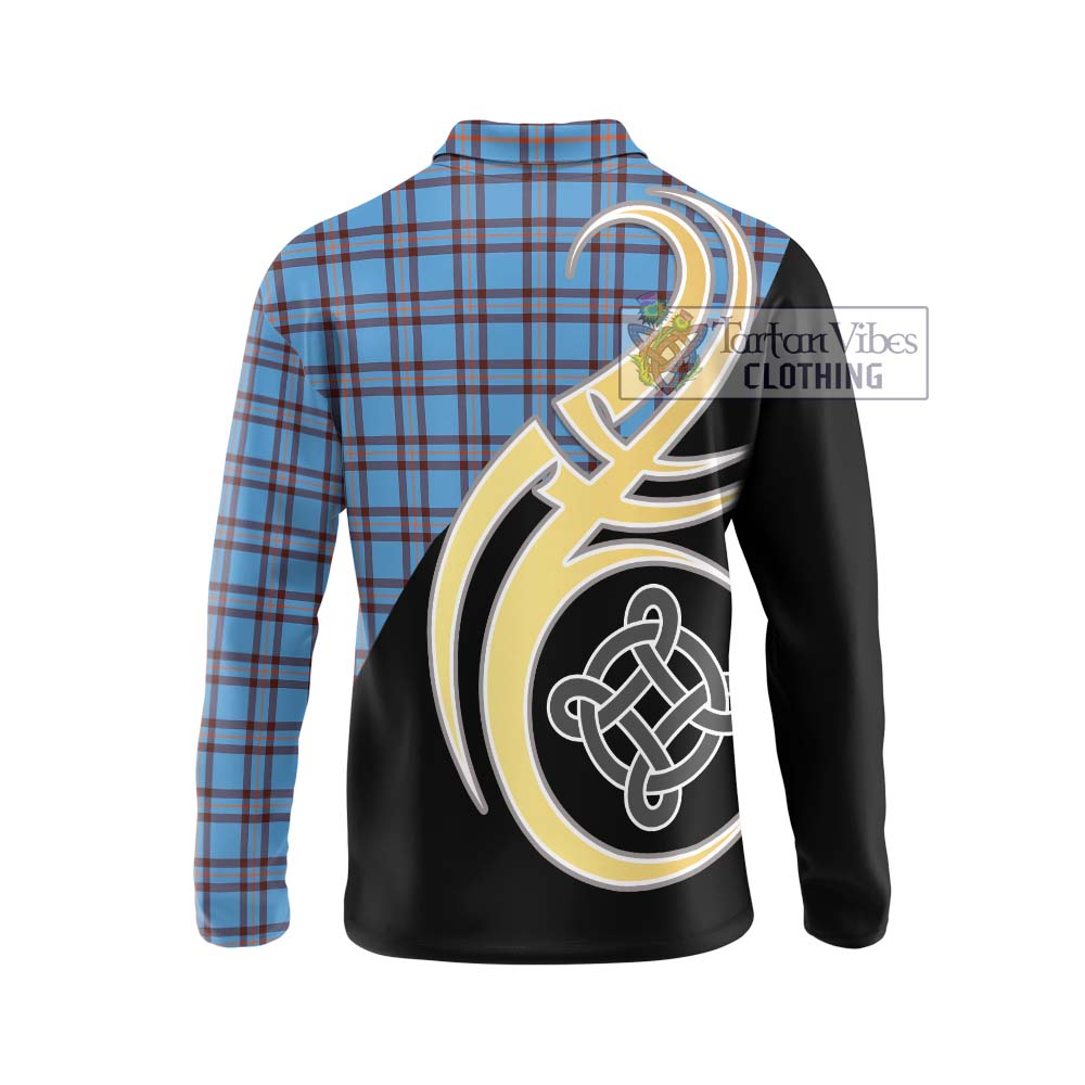 Elliot Ancient Tartan Long Sleeve Polo Shirt with Family Crest and Celtic Symbol Style - Tartan Vibes Clothing