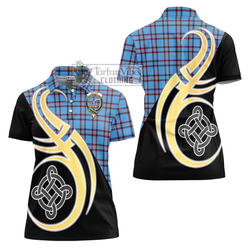 Elliot Ancient Tartan Women's Polo Shirt with Family Crest and Celtic Symbol Style - Tartan Vibes Clothing