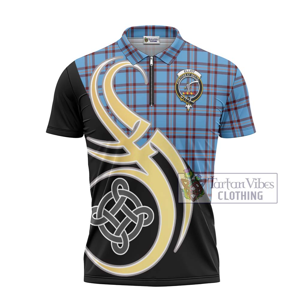 Tartan Vibes Clothing Elliot Ancient Tartan Zipper Polo Shirt with Family Crest and Celtic Symbol Style