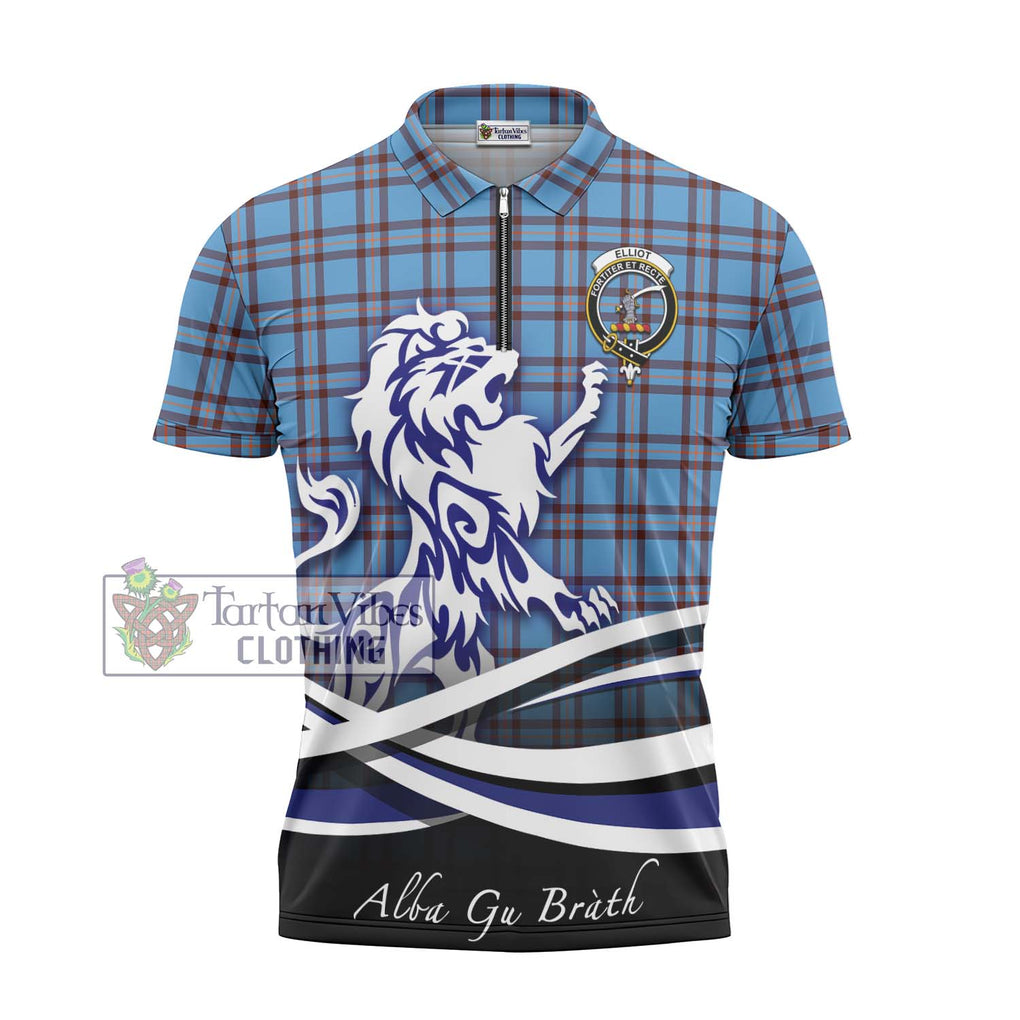 Elliot Ancient Tartan Zipper Polo Shirt with Alba Gu Brath Regal Lion Emblem - Tartanvibesclothing Shop