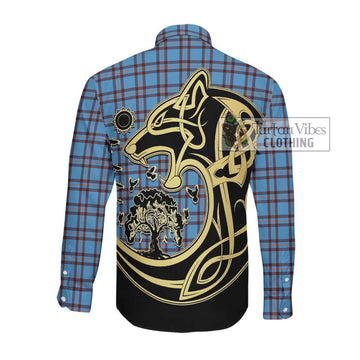 Elliot Ancient Tartan Long Sleeve Button Shirt with Family Crest Celtic Wolf Style