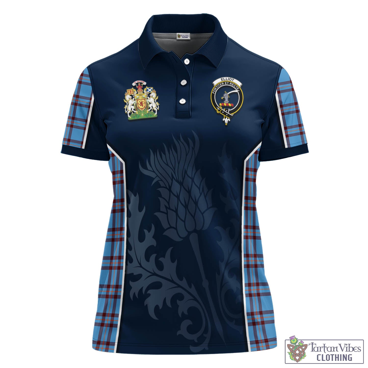 Tartan Vibes Clothing Elliot Ancient Tartan Women's Polo Shirt with Family Crest and Scottish Thistle Vibes Sport Style