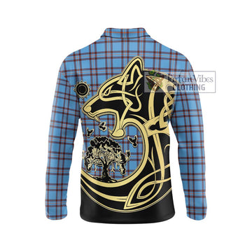 Elliot Ancient Tartan Long Sleeve Polo Shirt with Family Crest Celtic Wolf Style