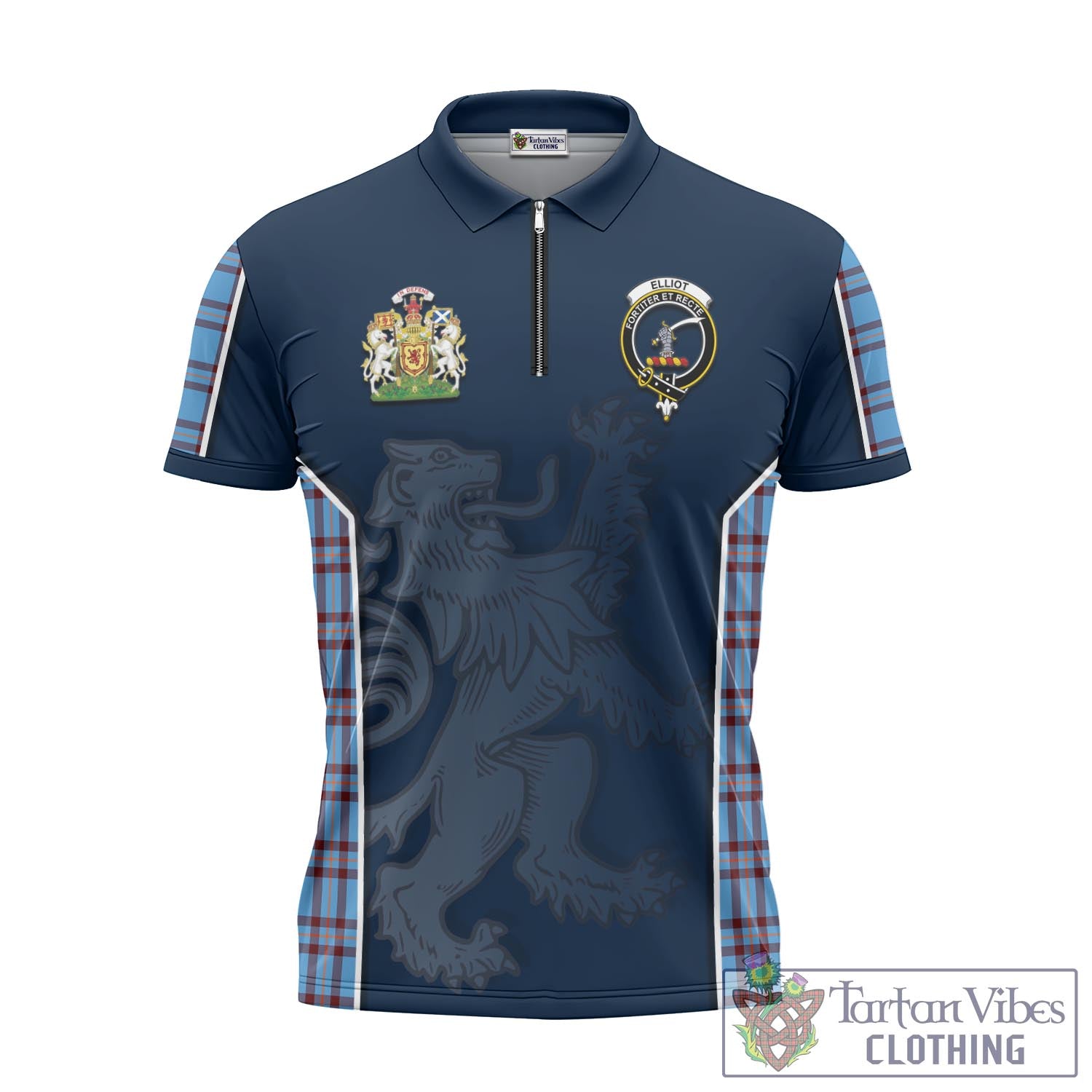 Tartan Vibes Clothing Elliot Ancient Tartan Zipper Polo Shirt with Family Crest and Lion Rampant Vibes Sport Style