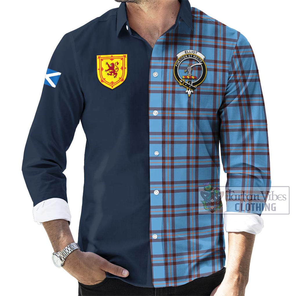 Tartan Vibes Clothing Elliot Ancient Tartan Long Sleeve Button Shirt with Scottish Lion Royal Arm Half Style