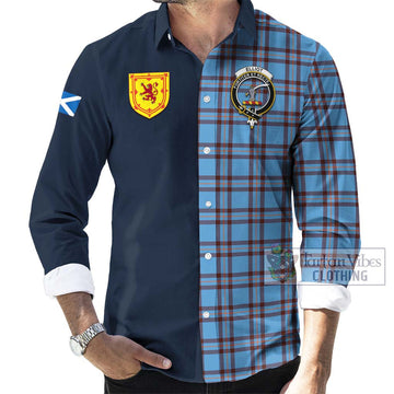 Elliot Ancient Tartan Long Sleeve Button Shirt Alba with Scottish Lion Royal Arm Half Style