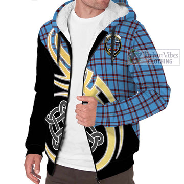 Elliot Ancient Tartan Sherpa Hoodie with Family Crest and Celtic Symbol Style