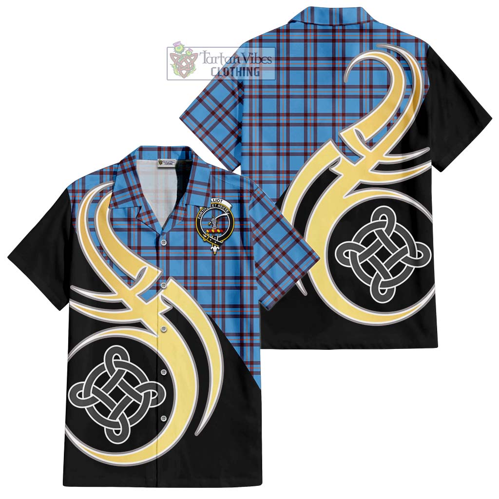 Elliot Ancient Tartan Short Sleeve Button Shirt with Family Crest and Celtic Symbol Style - Tartan Vibes Clothing