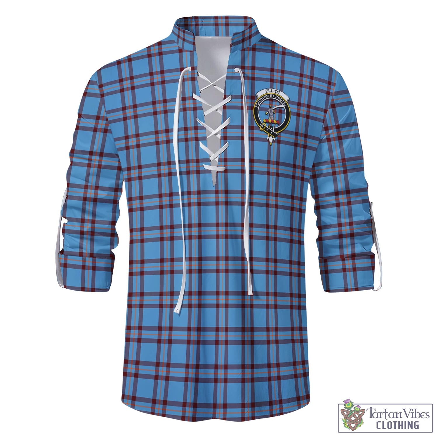 Tartan Vibes Clothing Elliot Ancient Tartan Men's Scottish Traditional Jacobite Ghillie Kilt Shirt with Family Crest