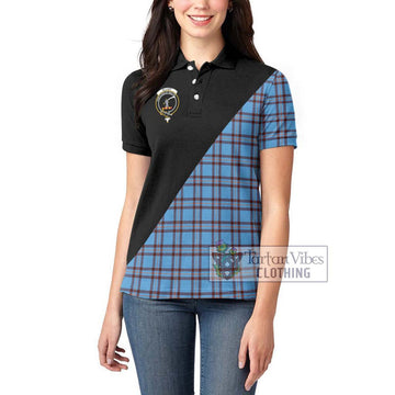 Elliot Ancient Tartan Women's Polo Shirt with Family Crest and Military Logo Style