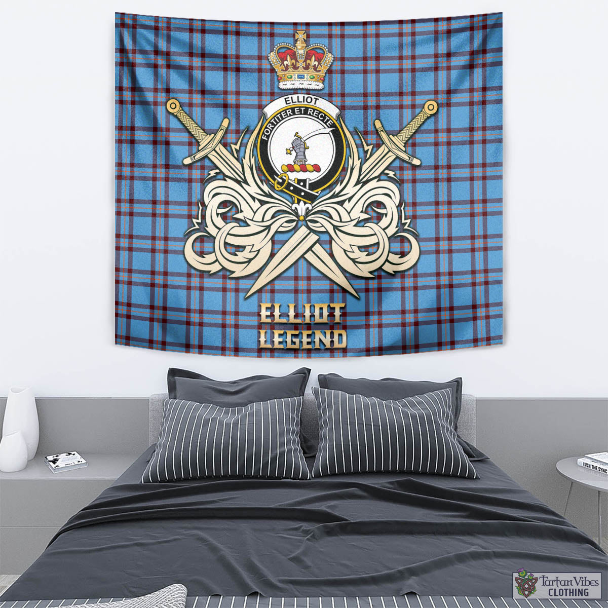 Tartan Vibes Clothing Elliot Ancient Tartan Tapestry with Clan Crest and the Golden Sword of Courageous Legacy