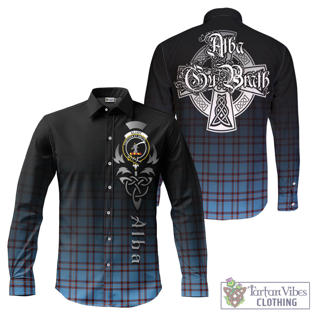 Tartan Vibes Clothing Elliot Ancient Tartan Long Sleeve Button Up Featuring Alba Gu Brath Family Crest Celtic Inspired