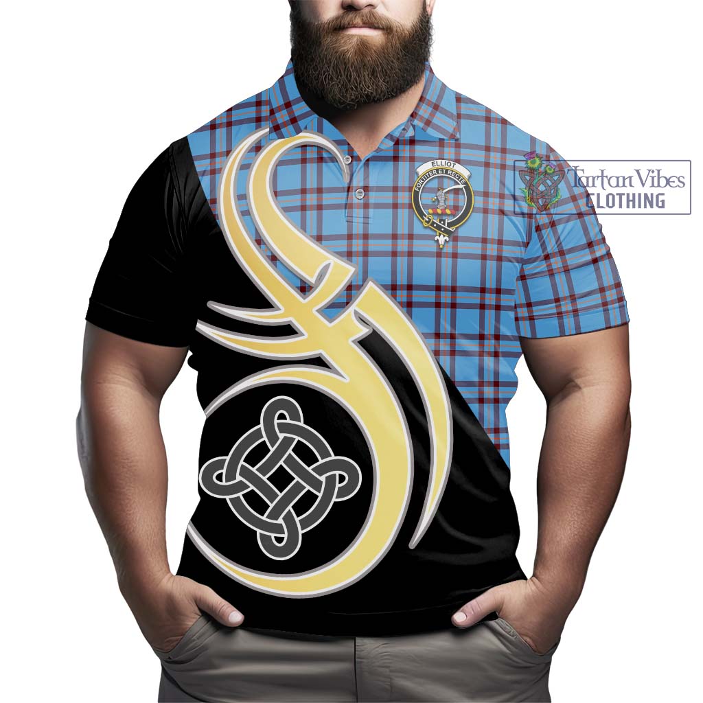 Elliot Ancient Tartan Polo Shirt with Family Crest and Celtic Symbol Style - Tartan Vibes Clothing