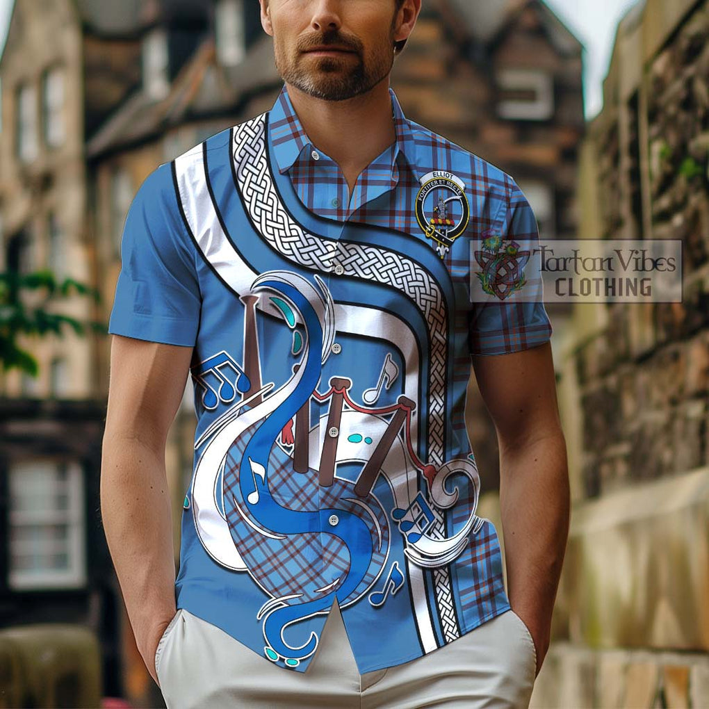 Elliot Ancient Tartan Short Sleeve Button Shirt with Epic Bagpipe Style - Tartanvibesclothing Shop