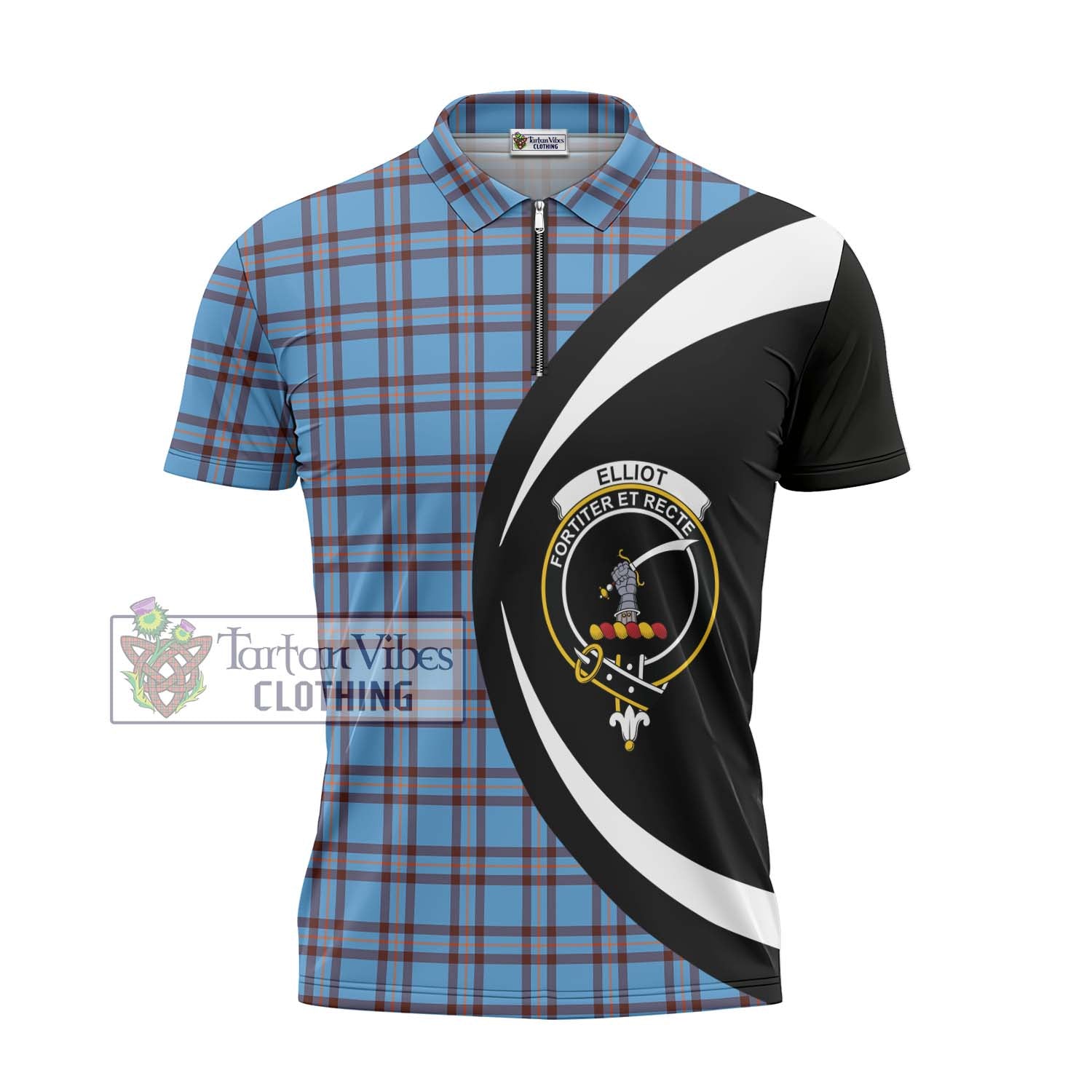 Tartan Vibes Clothing Elliot Ancient Tartan Zipper Polo Shirt with Family Crest Circle Style