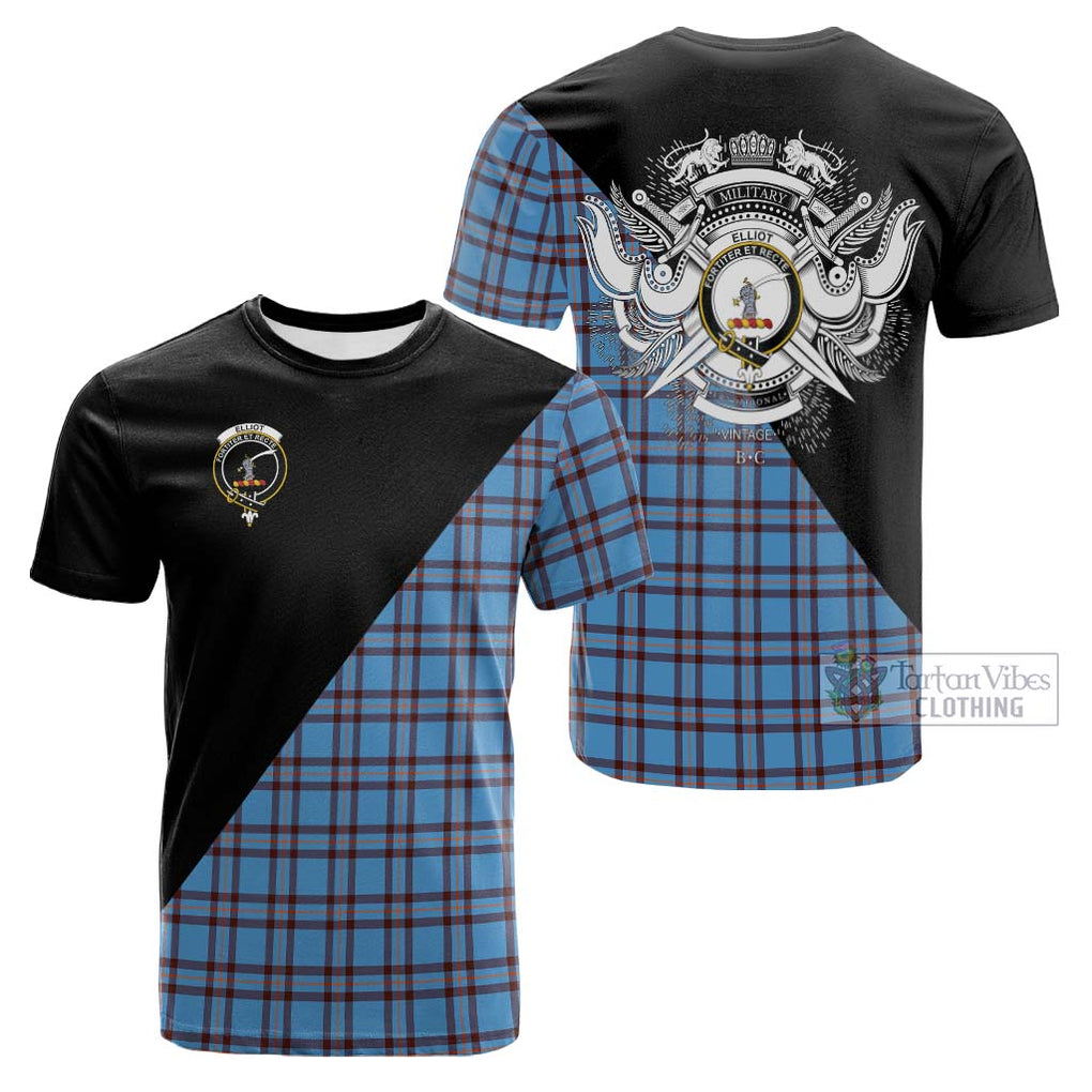 Tartan Vibes Clothing Elliot Ancient Tartan Cotton T-shirt with Family Crest and Military Logo Style