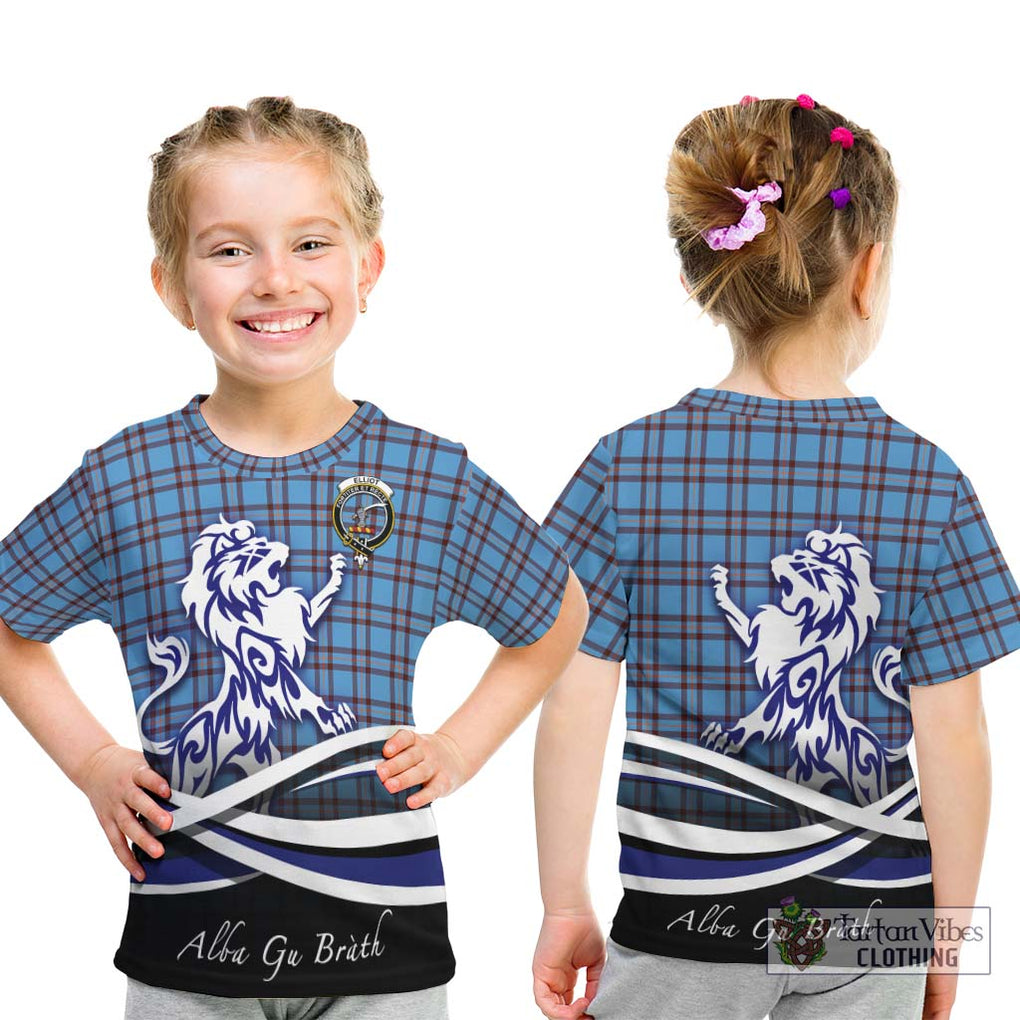 Elliot Ancient Tartan Kid T-Shirt with Alba Gu Brath Regal Lion Emblem - Tartanvibesclothing Shop