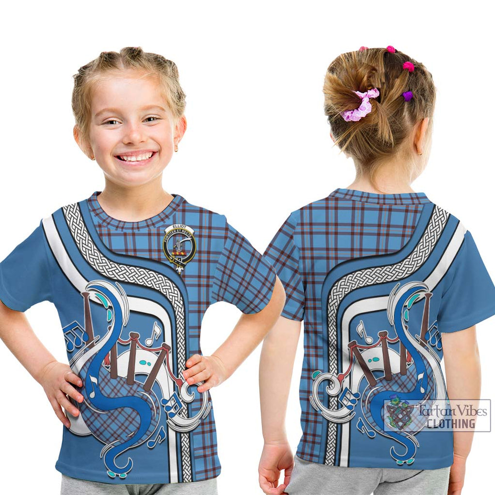 Tartan Vibes Clothing Elliot Ancient Tartan Kid T-Shirt with Epic Bagpipe Style