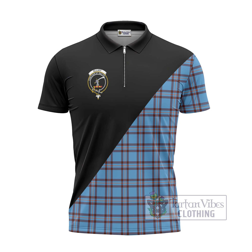 Elliot Ancient Tartan Zipper Polo Shirt with Family Crest and Military Logo Style - Tartanvibesclothing Shop