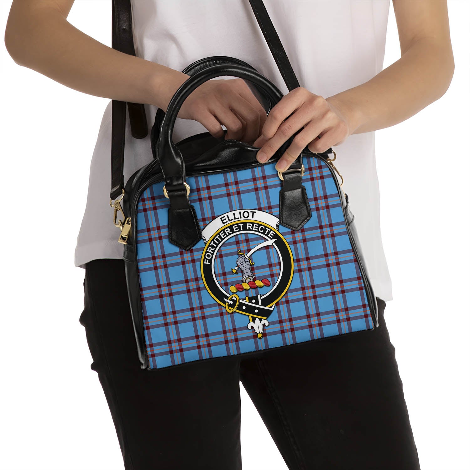 Elliot Ancient Tartan Shoulder Handbags with Family Crest - Tartanvibesclothing